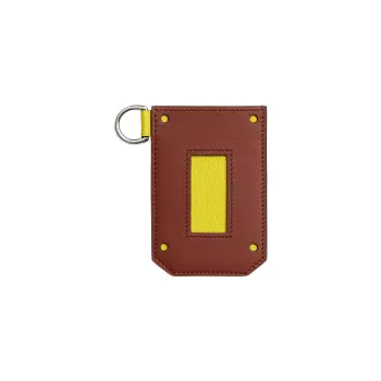 HERMES Swift Calfskin With Mysore Goat Skin Card Holder Women's Copper Red/Lemon Yellow