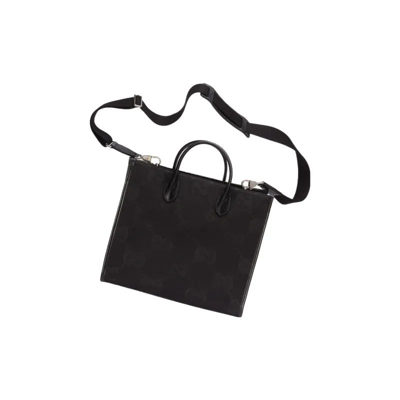 GUCCI Canvas With Leather Tote Bag, Shopping Bag, Canvas Bag, Handbag Tubas Men's Black-4