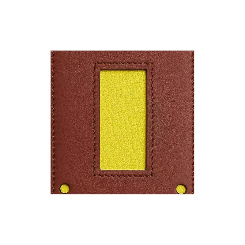 HERMES Swift Calfskin With Mysore Goat Skin Card Holder Women's Copper Red/Lemon Yellow-2