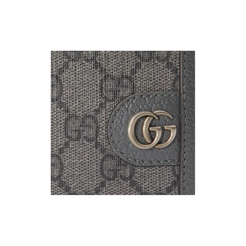 GUCCI Canvas With Leather Trim Card Holder, Wallet Men's Gray-5