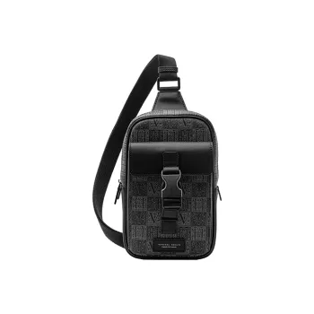VANESSA HOGAN Cow Leather Shoulder Bag Crossbody Bag Sling Bags Medium Size Men's Black
