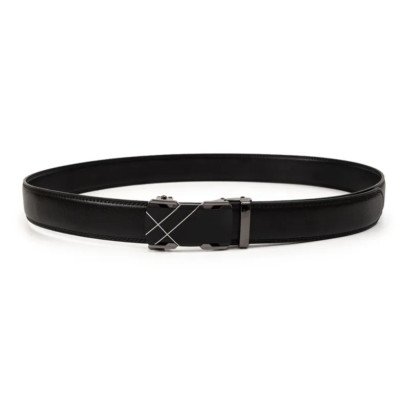 BAIJUAN Minimalist Style Line Automatic Buckle Belt For Men, Width 3.5CM, Black Leather Belts Men's-4
