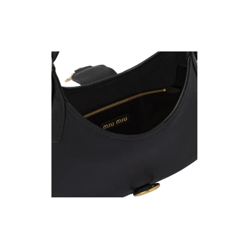 MIU MIU Leather Hobo Bag Handbag Shoulder Bag Regular Women's Black-3