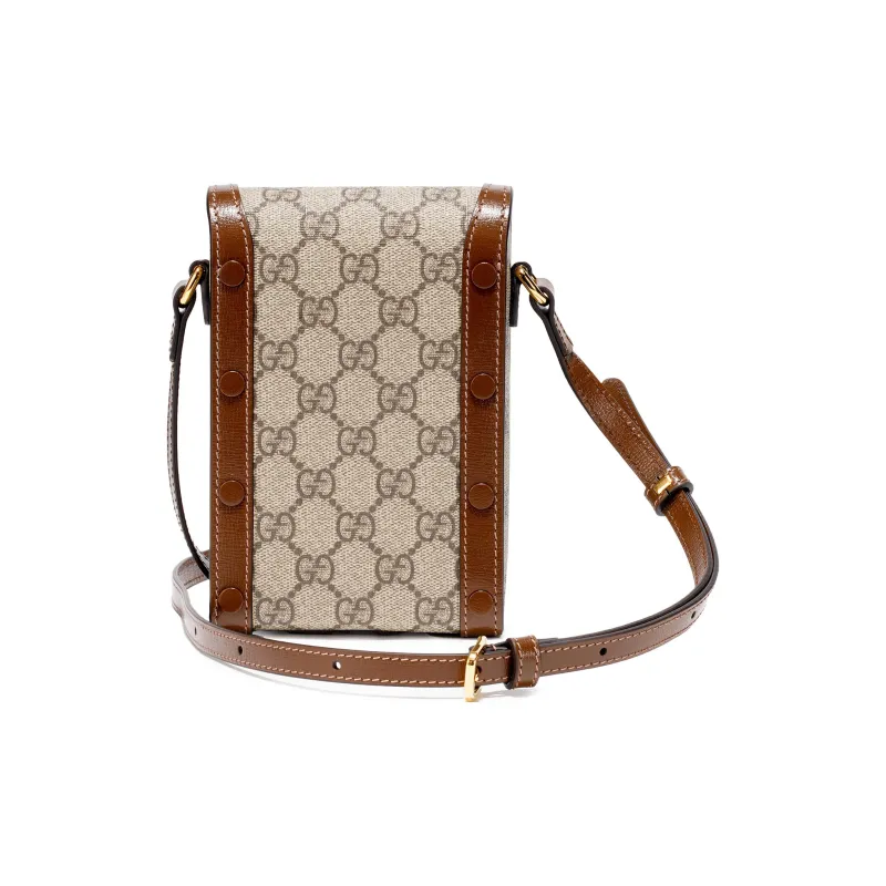 GUCCI Horsebit 1955 Canvas With Leather Cell Phone Pouch, Cigarette Case, Bag, Crossbody Bag, Shoulder Bag Unisex-2