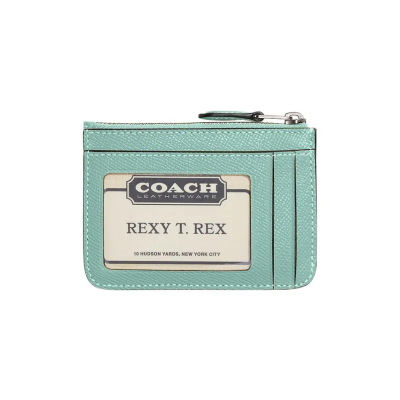 COACH Skinny Id Case Cross Grain Leather Coin Purse, Card Holder Mini Women's Cyan-2