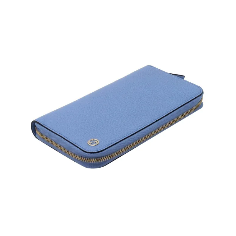 GUCCI Grained Cow Leather Wallet Unisex Light Blue-1
