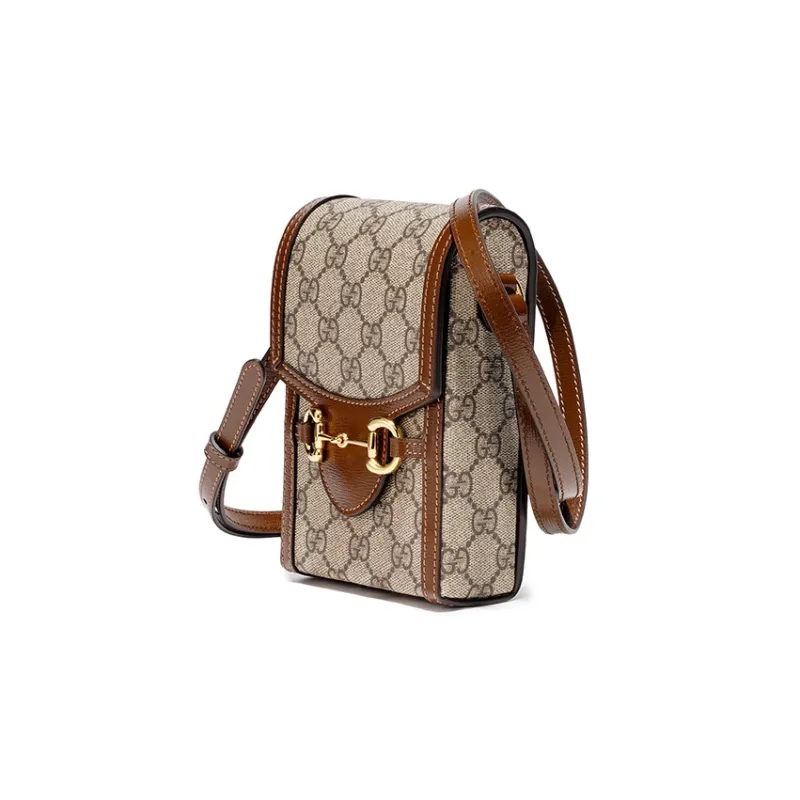 GUCCI Horsebit 1955 Canvas With Leather Cell Phone Pouch, Cigarette Case, Bag, Crossbody Bag, Shoulder Bag Unisex-1