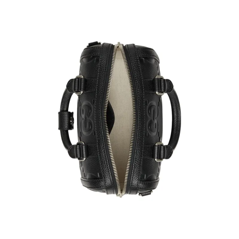 GUCCI Leather Cylinder Bag Handbag Shoulder Bag Crossbody Bag Travel Bag Mini Men's Black-5