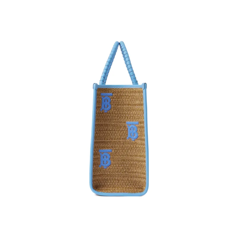 Burberry Freya Calfskin Tote Bag, Shopping Bag, Handbag Medium Size Women's Natural/Cool Cornflower Blue-1