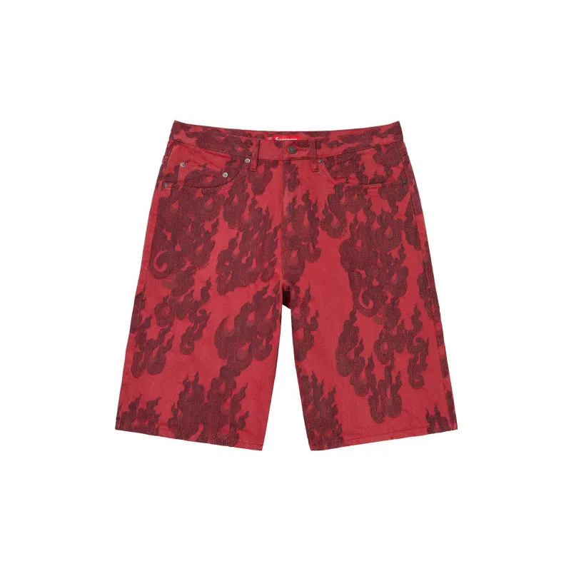 Supreme Flames Jacquard Baggy Denim Short - POIZON