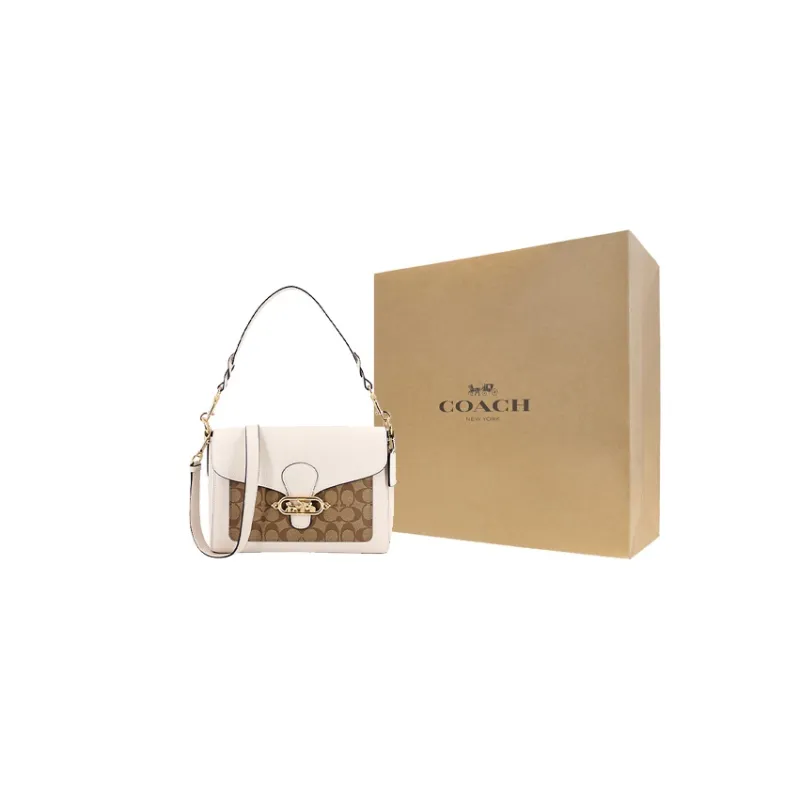 COACH Jade Leather God Of Wine Bag, Shoulder Bag, Portable Crossbody Bag Tubas Women's White & Brown-6