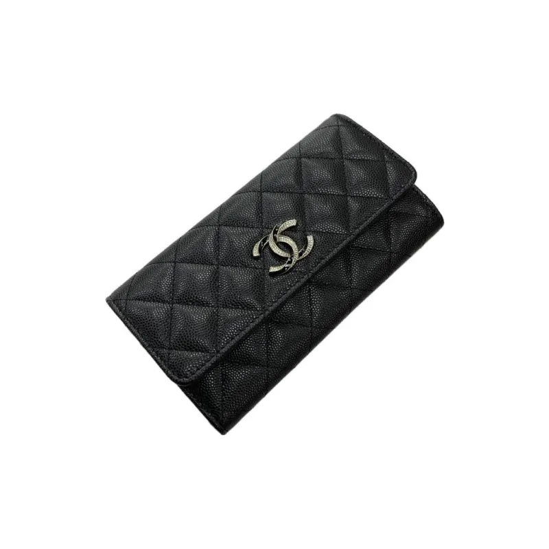 CHANEL Cow Leather Wallet Coin Purse Wallet Women's Black-2