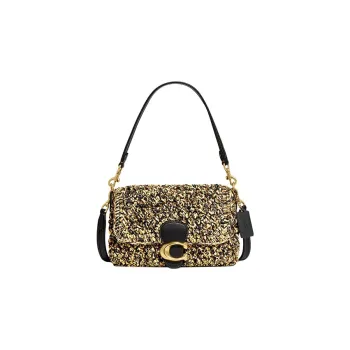 COACH Tabby Straw Woven With Smooth Leather Wine God Bag Handbag Shoulder Bag Women's Gold & Black