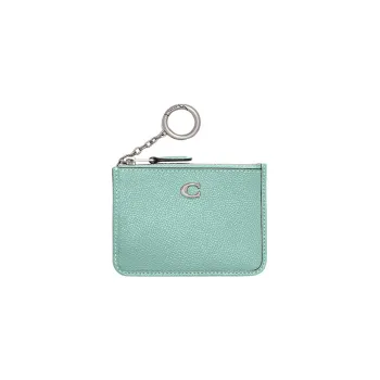COACH Skinny Id Case Cross Grain Leather Coin Purse, Card Holder Mini Women's Cyan