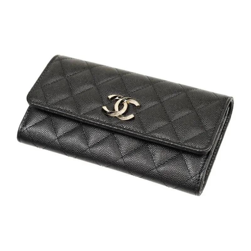 CHANEL Cow Leather Wallet Coin Purse Wallet Women's Black-4