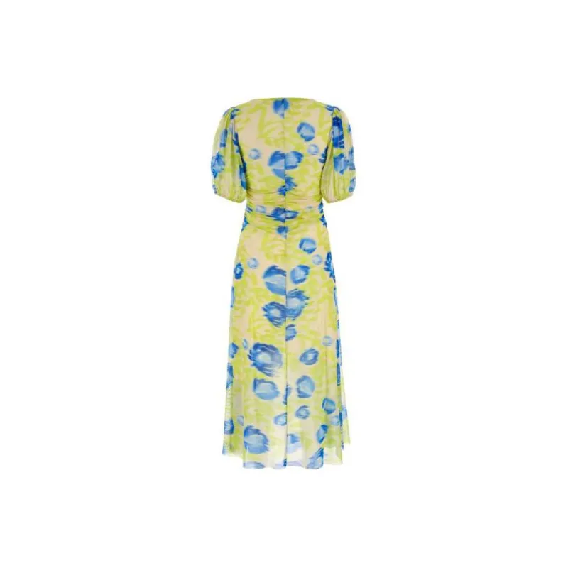 GANNI Printed Mesh Puff Sleeved Midi Dress-1