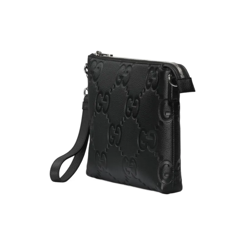 GUCCI Leather Messenger Bag, One Shoulder Crossbody Clutch Tubas Men's Black-1