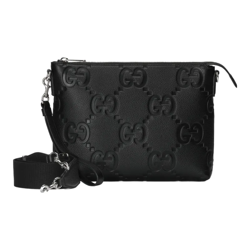GUCCI Leather Messenger Bag, One Shoulder Crossbody Clutch Tubas Men's Black-2