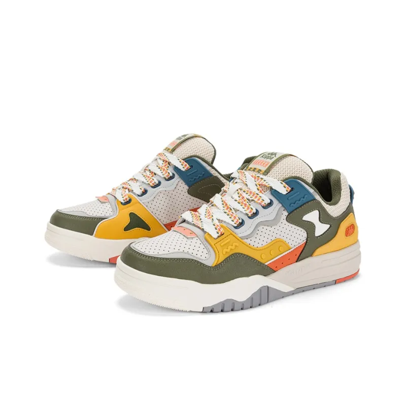 Kappa Low Top Skateboard Shoes Unisex White Green Yellow-3