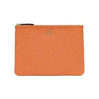 COACH Pouch Pebble Texture Cow Leather Pochette Clutch Tubas Women's Orange