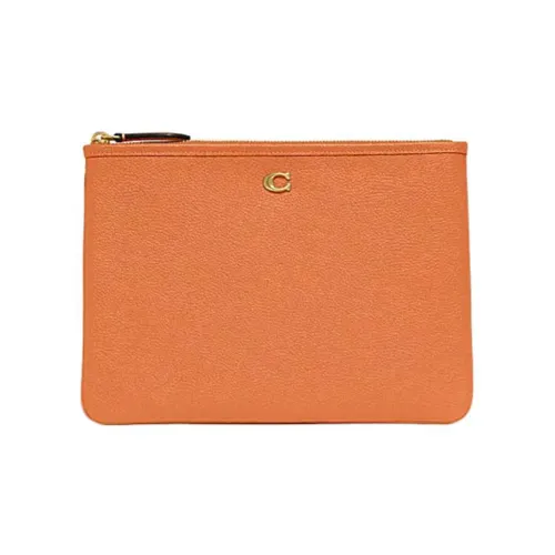 COACH Pouch Pebble Texture Cow Leather Pochette Clutch Tubas Women's Orange