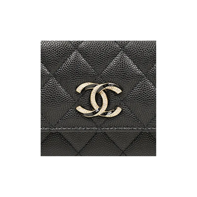 CHANEL Cow Leather Wallet Coin Purse Wallet Women's Black-7