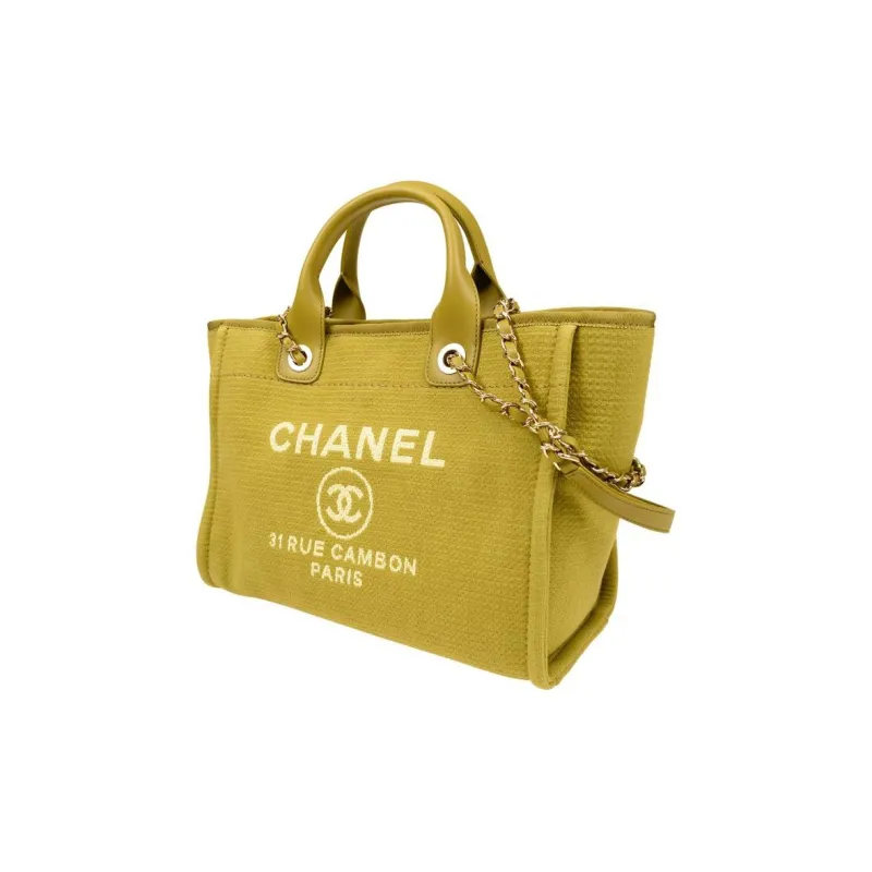 CHANEL Canvas Bag, Tote Bag, Shopping Bag, Shoulder Bag, Crossbody Bag, Handbag Trumpets Women's Yellow Green-1