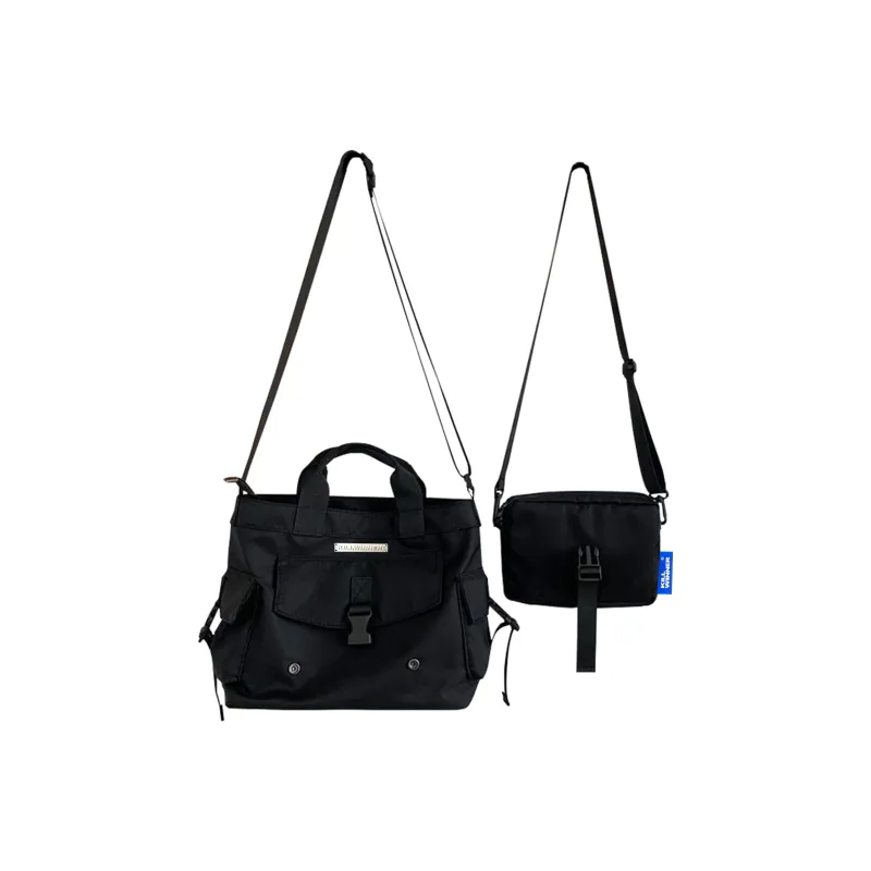 KILLWINNER Nylon Tote Bag Shopping Bag Handbag Combo Messenger Bag Crossbody Bag Medium Size Unisex Black-1