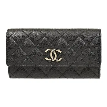 CHANEL Cow Leather Wallet Coin Purse Wallet Women's Black