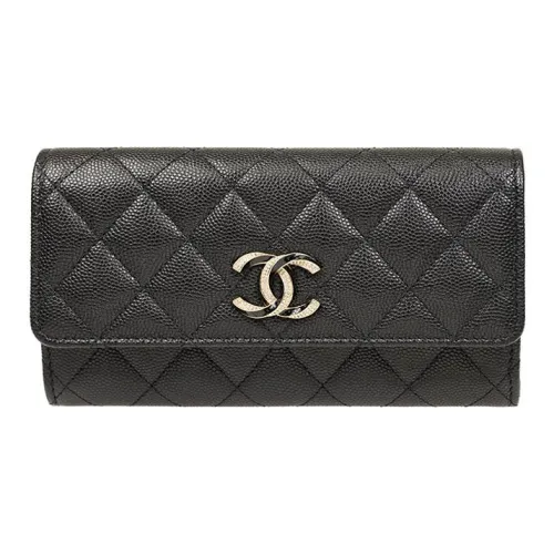 CHANEL Cow Leather Wallet Coin Purse Wallet Women's Black