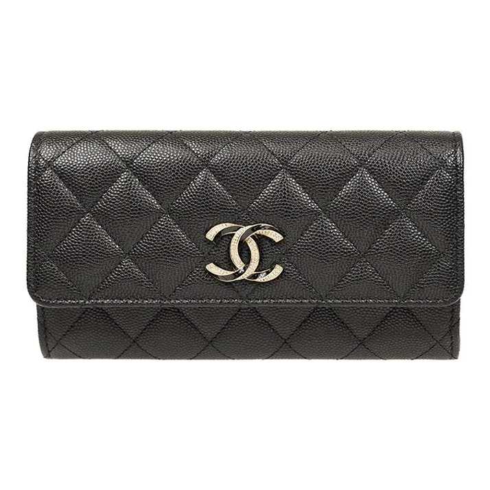 CHANEL Cow Leather Wallet Coin Purse Wallet Women's Black-0