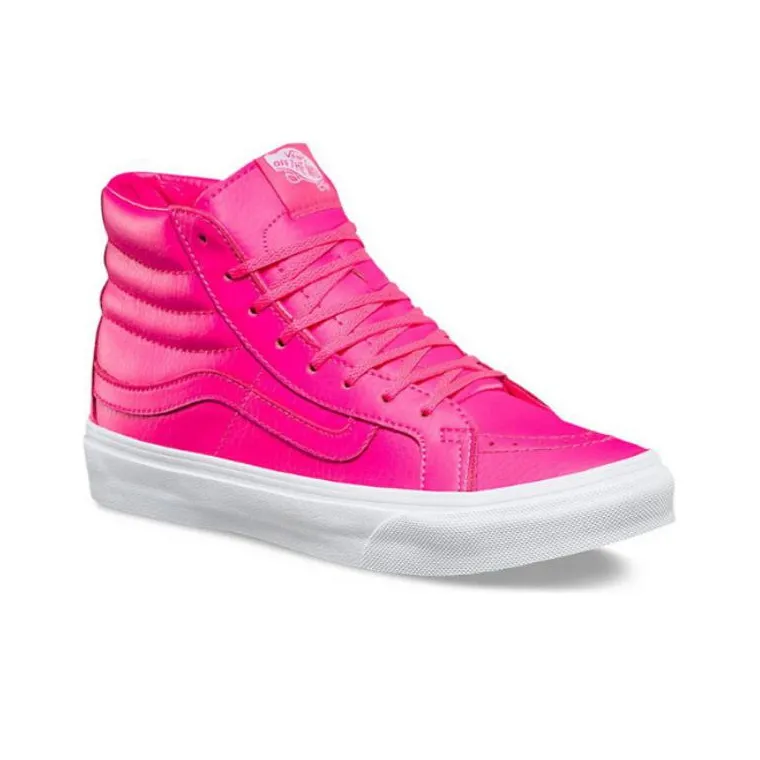 Vans Neon Leather Sk8-Hi Slim Anti-Slip Wear-Resistant High-Top Skateboard Shoes Unisex Pink-2