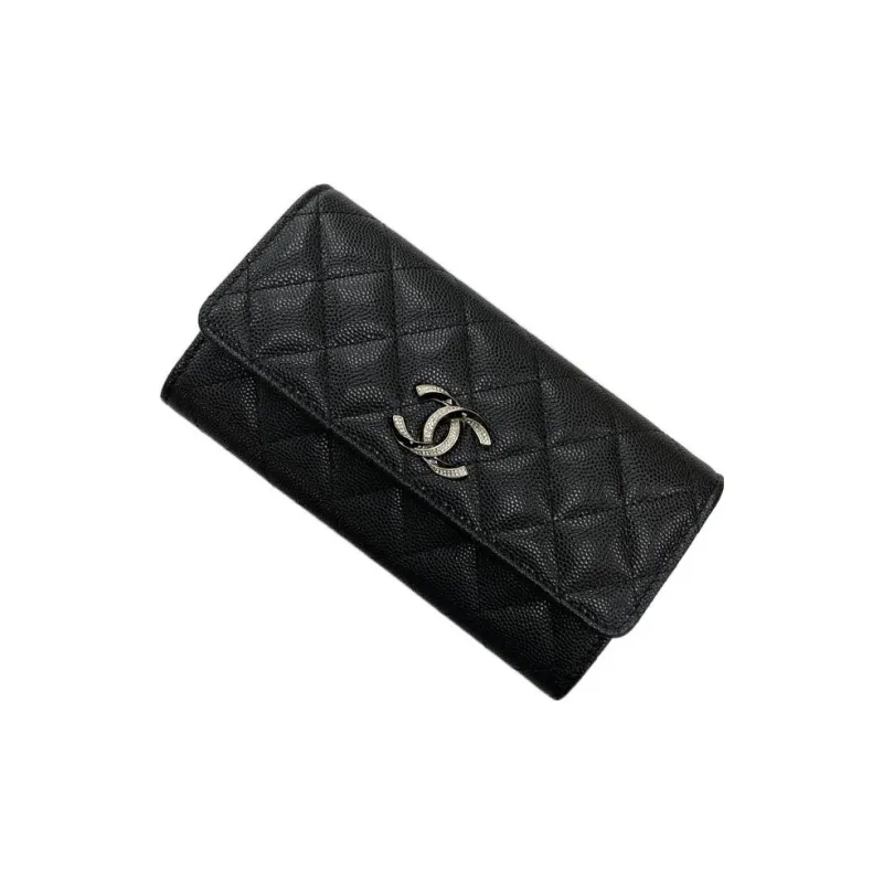 CHANEL Cow Leather Wallet Coin Purse Wallet Women's Black-3