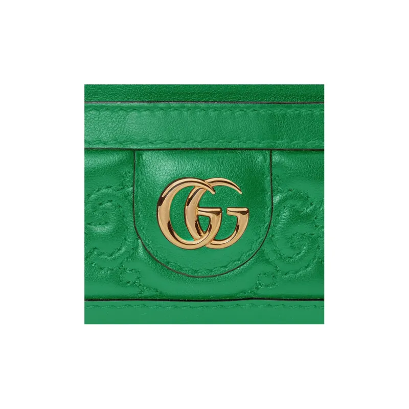 GUCCI GG Matelassé Leather Clutch Card Holder Small Size Women's Green-4