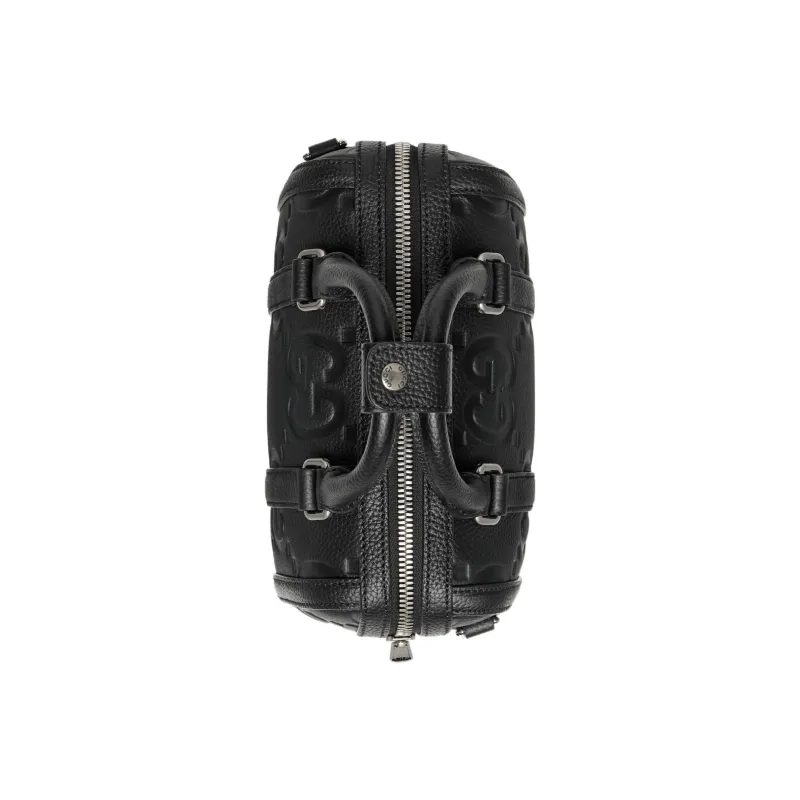 GUCCI Leather Cylinder Bag Handbag Shoulder Bag Crossbody Bag Travel Bag Mini Men's Black-4