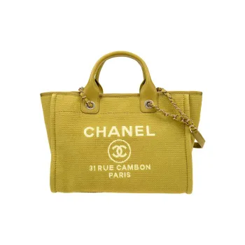 CHANEL Canvas Canvas Bag Tote Bag Shopping Bag Shoulder Bag Crossbody Bag Handbag Small Size Women's Yellow Green
