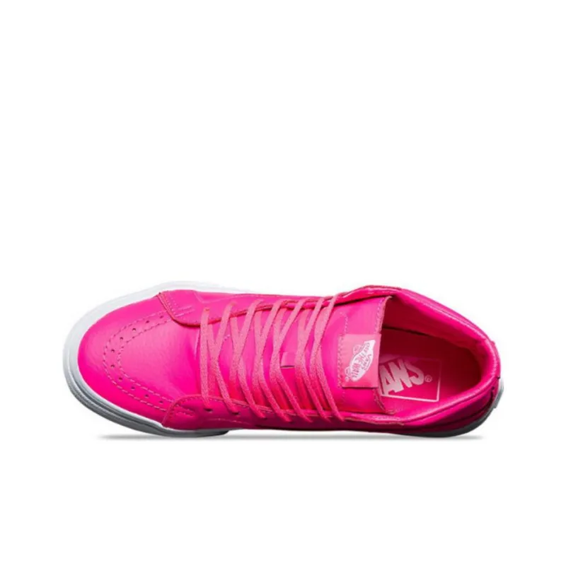 Vans Neon Leather Sk8-Hi Slim Anti-Slip Wear-Resistant High-Top Skateboard Shoes Unisex Pink-3