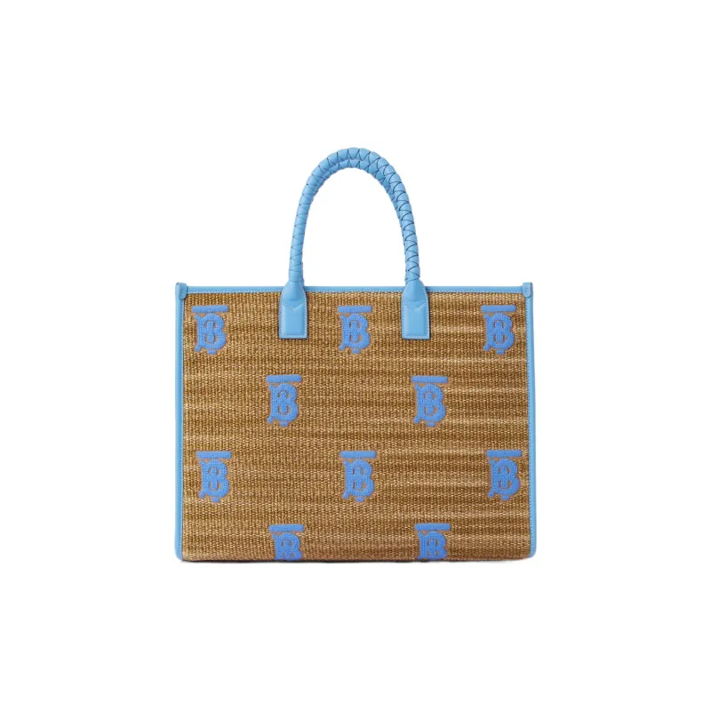 Burberry Freya Calfskin Tote Bag, Shopping Bag, Handbag Medium Size Women's Natural/Cool Cornflower Blue-2