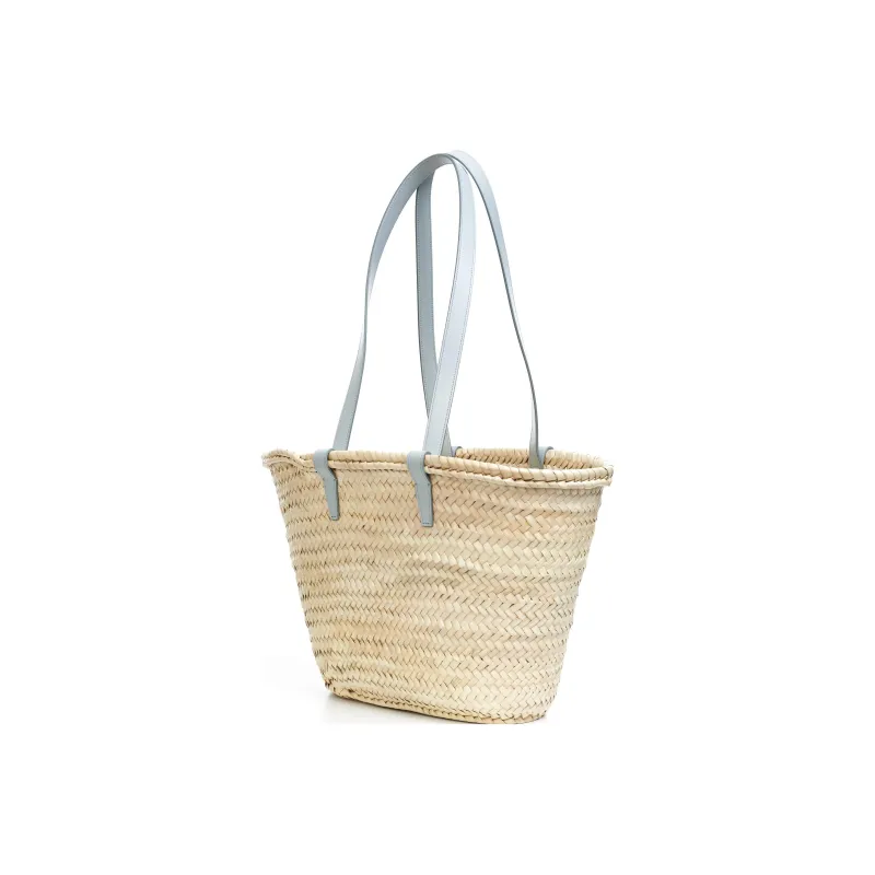 CELINE Triomphe Palm Leaf With Calfskin Trim Basket Bag, Handbag, Shoulder Bag Medium Size Women's Soft Blue-3