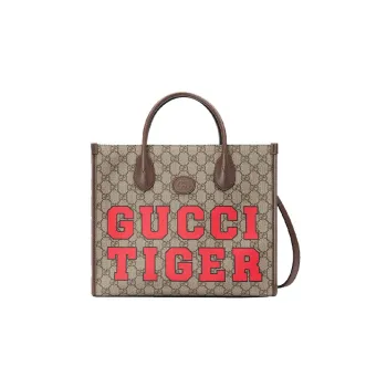 GUCCI Canvas With Leather Handbag Small Size Unisex Ebony/Brown