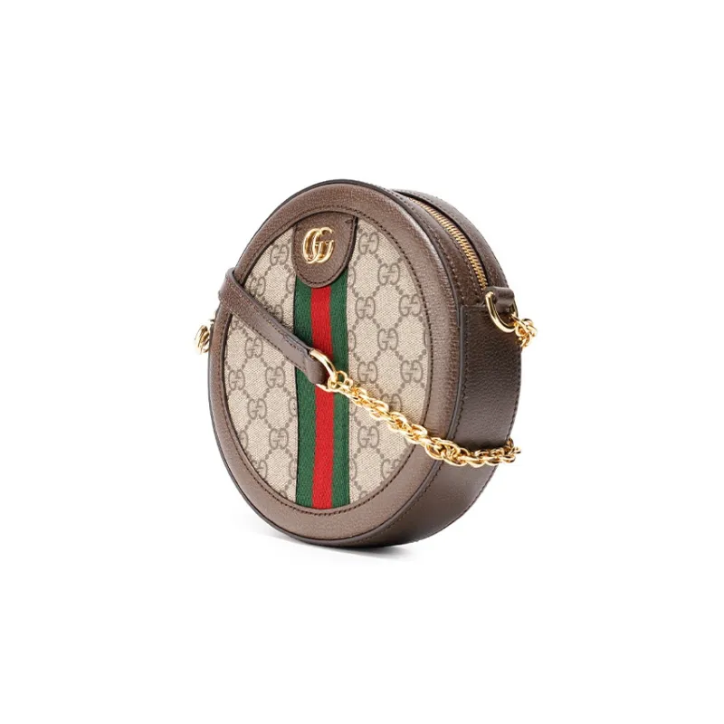 GUCCI Ophidia Canvas With Leather Round Bag Chain Shoulder Bag Crossbody Bag Mini Women's Ebony/Brown-1