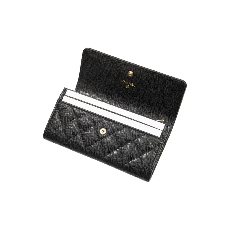 CHANEL Cow Leather Wallet Coin Purse Wallet Women's Black-5