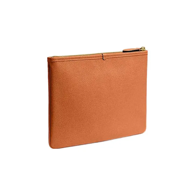 COACH Pouch Pebble Texture Cow Leather Pochette Clutch Tubas Women's Orange-1