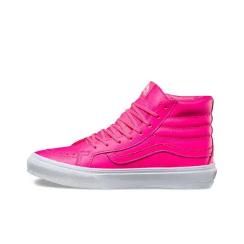 Vans Neon Leather Sk8-Hi Slim Anti-Slip Wear-Resistant High-Top Skateboard Shoes Unisex Pink