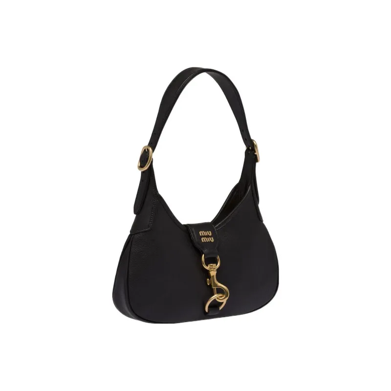 MIU MIU Leather Hobo Bag Handbag Shoulder Bag Regular Women's Black-1