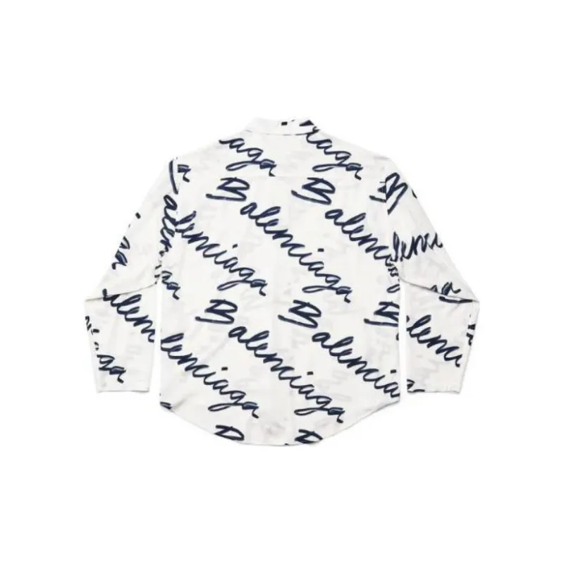 Balenciaga Handwritten Minimal Long Sleeve Shirt 'White/Navy'-1