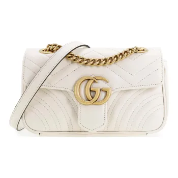 GUCCI GG Marmont Leather Crossbody Bag Shoulder Bag Women's White