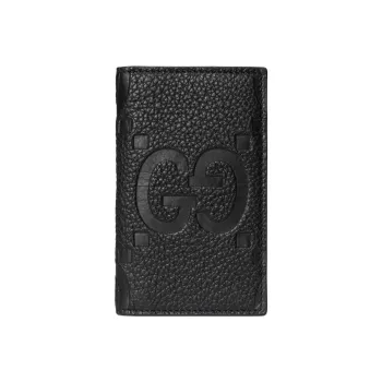GUCCI Leather Card Holder Large Size Men's Black