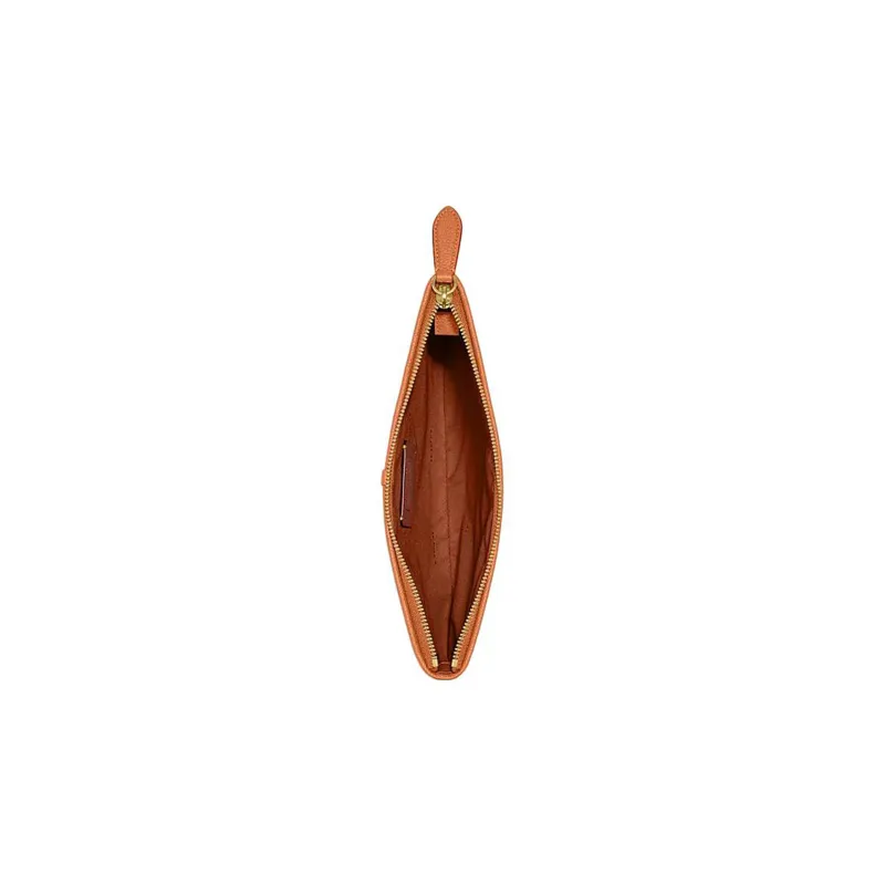 COACH Pouch Pebble Texture Cow Leather Pochette Clutch Tubas Women's Orange-2
