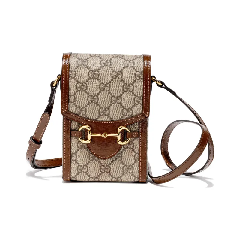 GUCCI Horsebit 1955 Canvas With Leather Cell Phone Pouch, Cigarette Case, Bag, Crossbody Bag, Shoulder Bag Unisex-0